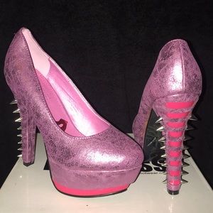 Red Kiss pink spike stud platform pump heels